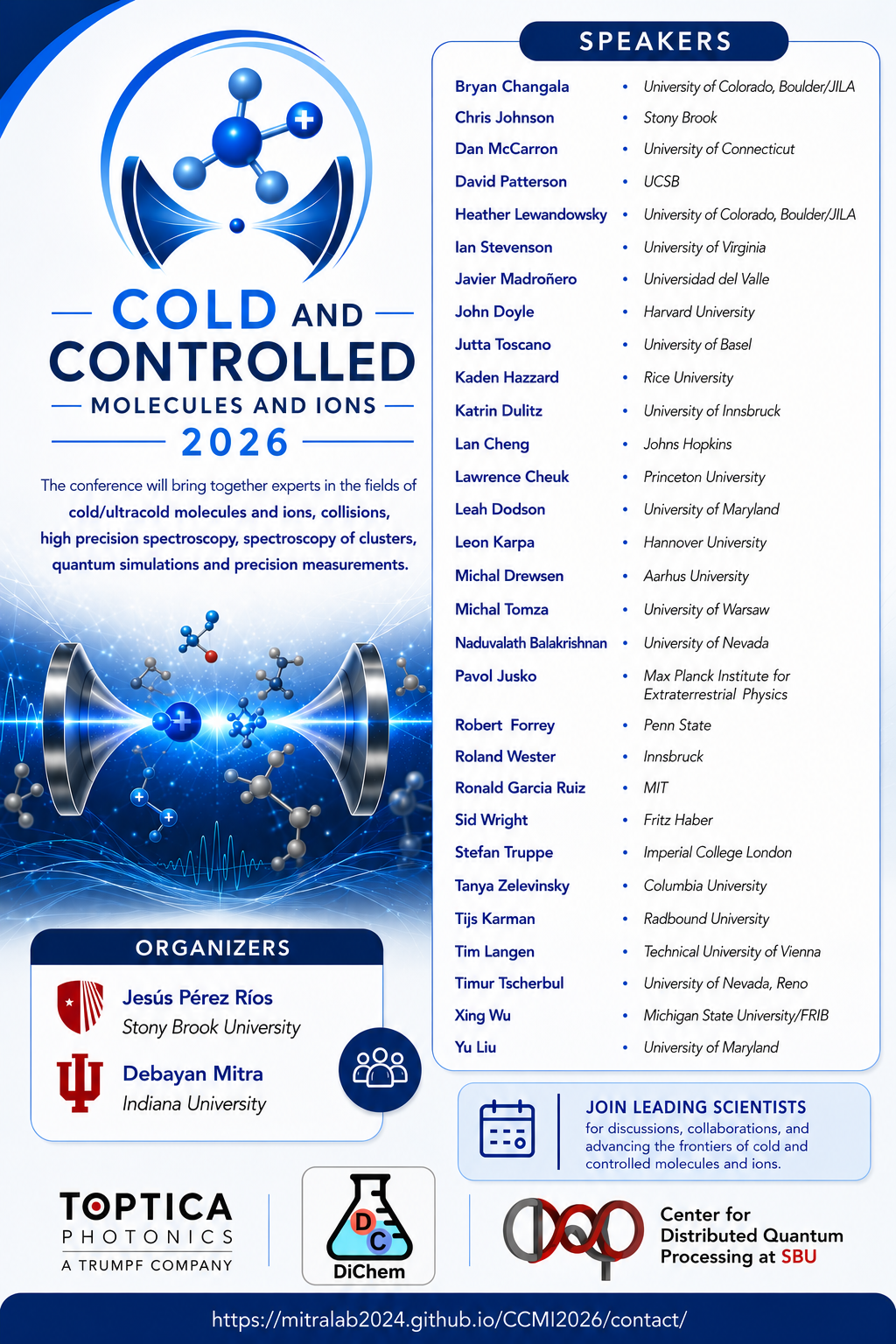 CCMI 2026 Cold and Controlled Molecules and Ions Conference graphic